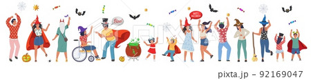 Halloween character in costume dancing vector set 92169047