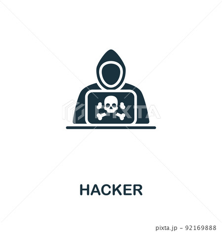 Hacker icon. Monochrome simple line Cybercrime icon for templates, web design and infographics Hacker icon. Monochrome simple line Cybercrime icon for templates, web design and infographics 92169888