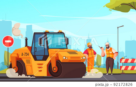 Road Repair Flat Composition 92172826