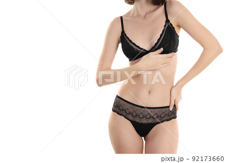 Concept of beautiful underwear with attractive girl, isolated on white background Concept of beautiful underwear with attractive girl, isolated on white background 92173660