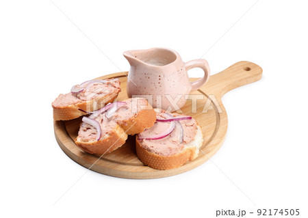 Board with sandwiches with pate isolated on white background Board with sandwiches with pate isolated on white background 92174505