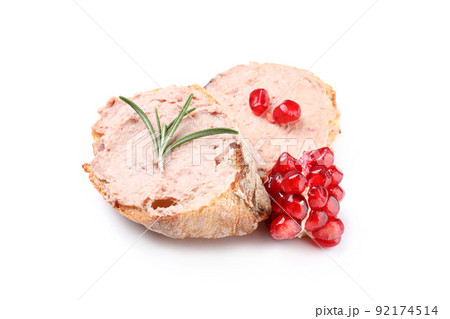 Baguette slices with pate isolated on white background Baguette slices with pate isolated on white background 92174514