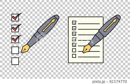 Check sheet and fountain pen illustration material. 92174770