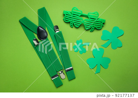 Different accessories for St.Patrick's Day, top view 92177137