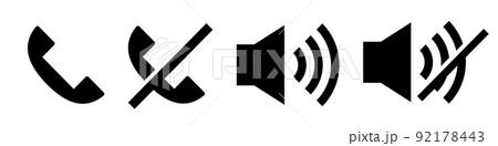 電話と通話拒否・音声とミュートアイコンセット 電話と通話拒否・音声とミュートアイコンセット 92178443
