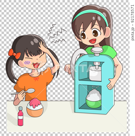 A girl who makes shaved ice and a girl who eats shaved ice A girl who makes shaved ice and a girl who eats shaved ice 92178571