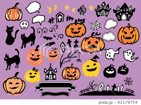 ハロウィン　かぼちゃやお化けのイラスト素材セット 92179754