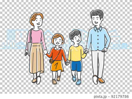 手拉手走一家人的插圖素材 92179786