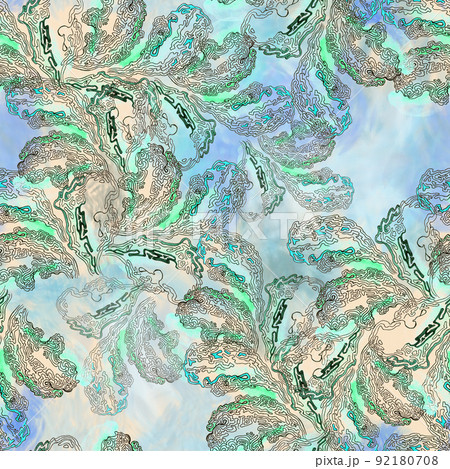 Layered wood fungus texture watercolor and graphic seamless pattern. Hand drawn illustration 92180708