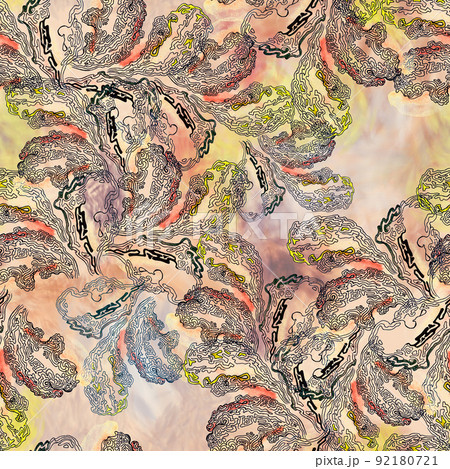 Layered wood fungus texture watercolor and graphic seamless pattern. Hand drawn illustration Layered wood fungus texture watercolor and graphic seamless pattern. Hand drawn illustration 92180721