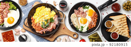 Concept of tasty breakfast on white background Concept of tasty breakfast on white background 92180915
