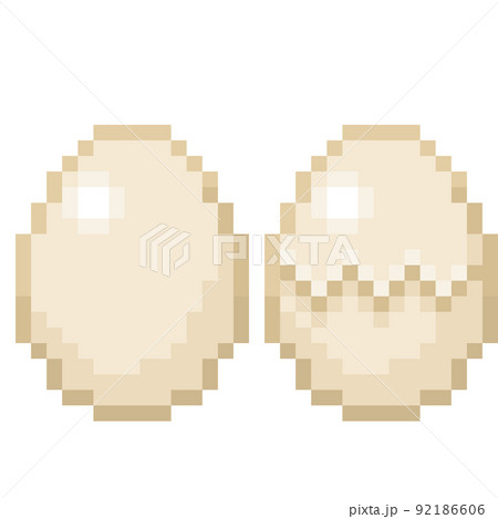 たまごとひびのはいったたまごのピクセルイラスト 92186606