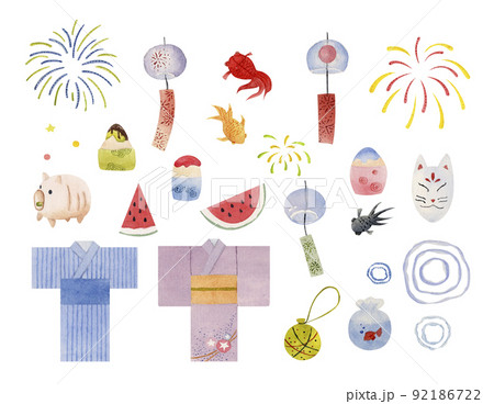 Watercolor set for japanese summer festival. (the set contains both individual elements; ready-made compositions and backgrounds) 92186722