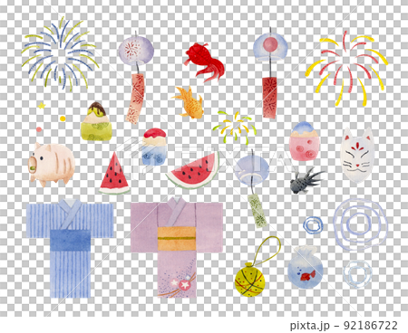 Watercolor set for japanese summer festival. (the set contains both individual elements; ready-made compositions and backgrounds) 92186722