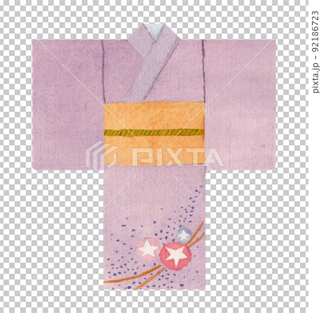 Watercolor illustration of lilac yukata for japanese summer festival. (the set contains both individual elements and ready-made compositions and backgrounds) 92186723