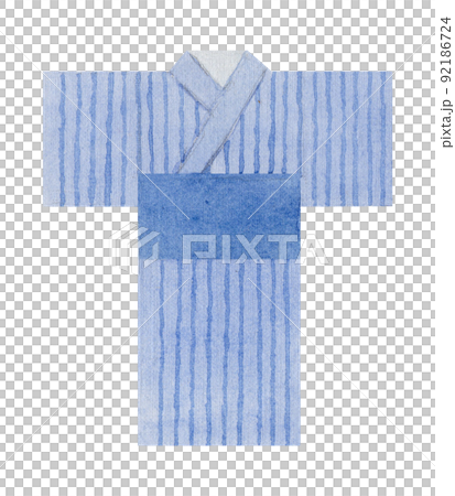 Watercolor illustration of blue yukata for japanese summer festival. (the set contains both individual elements and ready-made compositions and backgrounds) 92186724