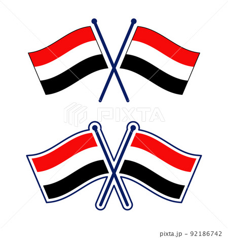 交差したイエメン国旗のアイコンセット