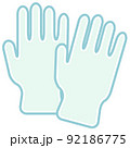 シンプルな一組の水色のビニール手袋のカットイラストアイコン 92186775