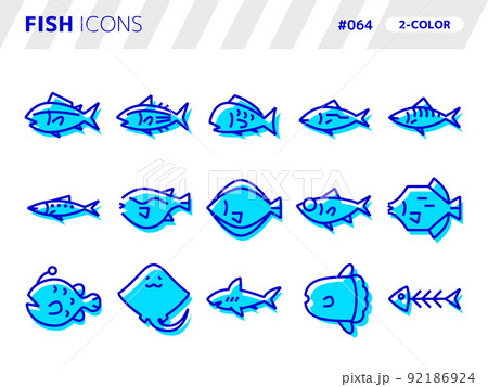魚に関連する2色スタイルのアイコンセット_064 92186924