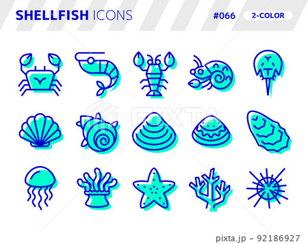 甲殻類・貝に関連する2色スタイルのアイコンセット_066 92186927