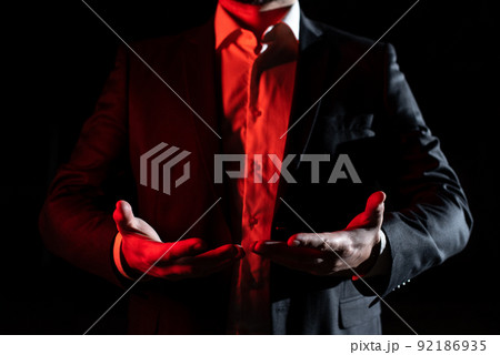 Hands Holding Important Informations. Palms Pointing Crutial Announcements. Businessman Presenting Recent Updates. Executive Showing Late Achievements. 92186935