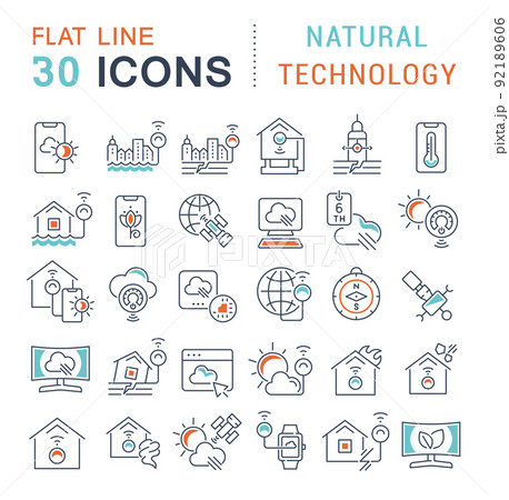 Set Vector Line Icons of Natural Technology Set Vector Line Icons of Natural Technology 92189606