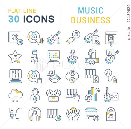 Set Vector Line Icons of Music Business Set Vector Line Icons of Music Business 92189620