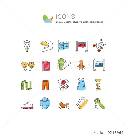 Set Vector Line Icons of Motorcycle Sport. 92189664