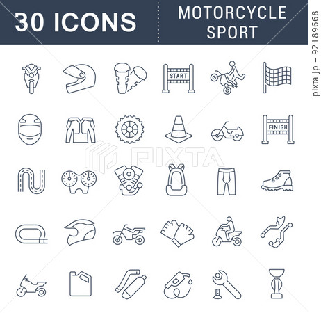Set Vector Line Icons of Motorcycle Sport. 92189668