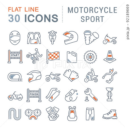 Set Vector Line Icons of Motorcycle Sport. 92189669