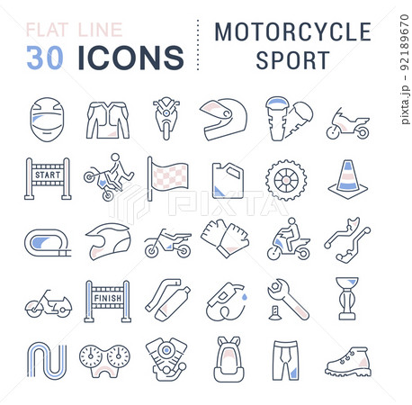 Set Vector Line Icons of Motorcycle Sport. Set Vector Line Icons of Motorcycle Sport. 92189670