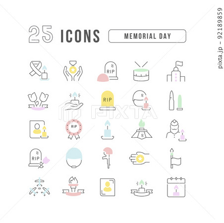 Set of linear icons of Memorial Day Set of linear icons of Memorial Day 92189859