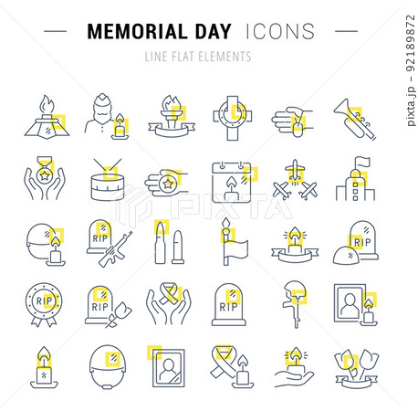 Set Vector Line Icons of Memorial Day Set Vector Line Icons of Memorial Day 92189872