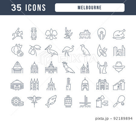 Set of linear icons of Melbourne Set of linear icons of Melbourne 92189894