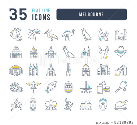 Set of linear icons of Melbourne 92189895