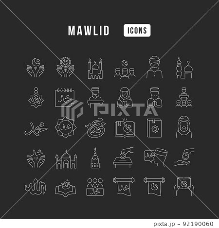 Set of linear icons of Mawlid 92190060