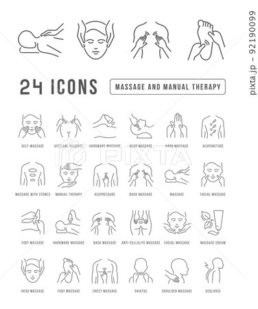 Set of linear icons of Massage and Manual Therapy 92190099