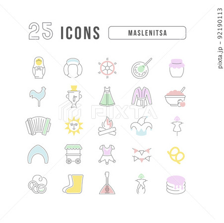 Vector Line Icons of Maslenitsa Vector Line Icons of Maslenitsa 92190113