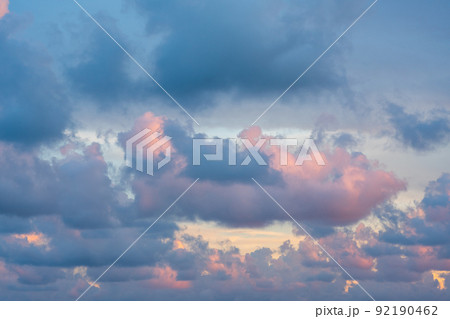 Sunset or dawn sky with pink and blue clouds Sunset or dawn sky with pink and blue clouds 92190462