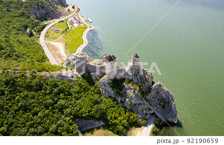 Ancient fortress Golubac in Serbia on the banks of the Danube view from a drone 92190659