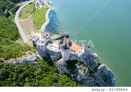 Old fortress Golubac in Serbia on the banks of the Danube view from a drone 92190694