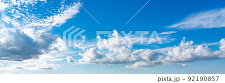 Panorama of blue sky with white clouds in clear weather Panorama of blue sky with white clouds in clear weather 92190857
