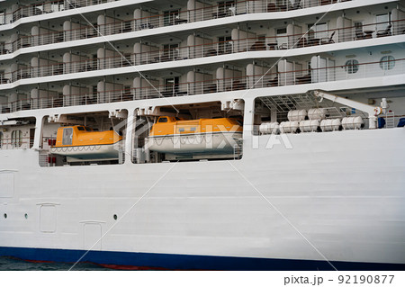Rescue boat deck on the starboard side of the cruise ship Rescue boat deck on the starboard side of the cruise ship 92190877