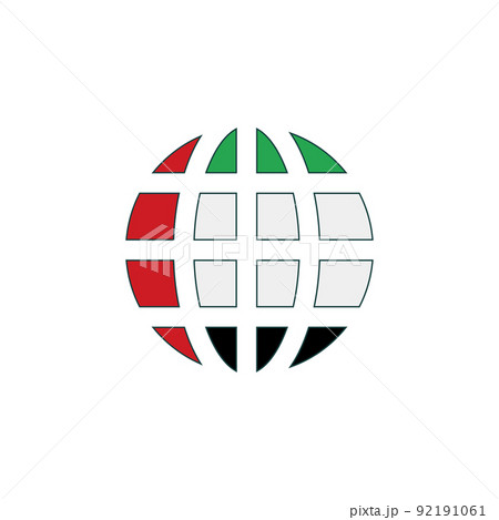 アラブ首長国連邦国旗模様の地球アイコン。ブラウザやネットワークアイコン。ベクター。 アラブ首長国連邦国旗模様の地球アイコン。ブラウザやネットワークアイコン。ベクター。 92191061