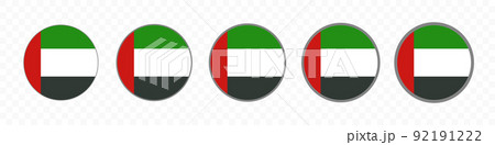 縁線のサイズが異なる丸いアラブ首長国連邦国旗のアイコンセット。ベクター。 92191222