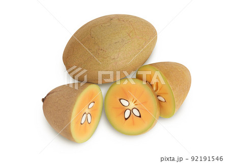 Sapodilla isolated on white background with full depth of field. Top view. Flat lay 92191546
