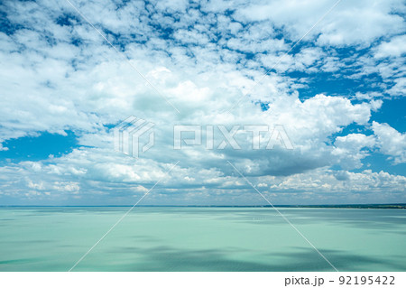 Lake Balaton view from Tihany viewpoint on hot summer day 92195422
