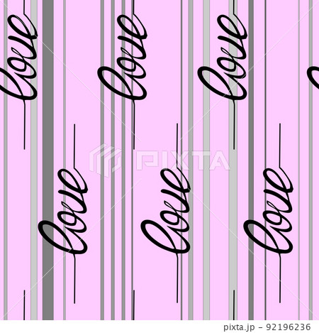seamless striped gray-pink pattern with black inscription love, texture, design 92196236