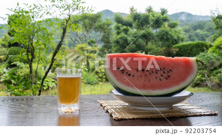 スイカと麦茶｜日本の田舎の風景・夏休みイメージ 92203754