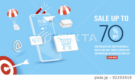 Shopping online concept for website, mobile application, web banner, info graphics or discount coupons. Vector illustration EPS 10 92203919